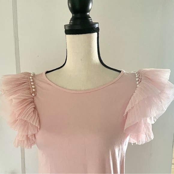 Unbranded Tops - LAST SALE PRICE TOP FROTHY PLEATED LAYERS TULLE SLEEVE ROSE SIZE SMALL STRETCH